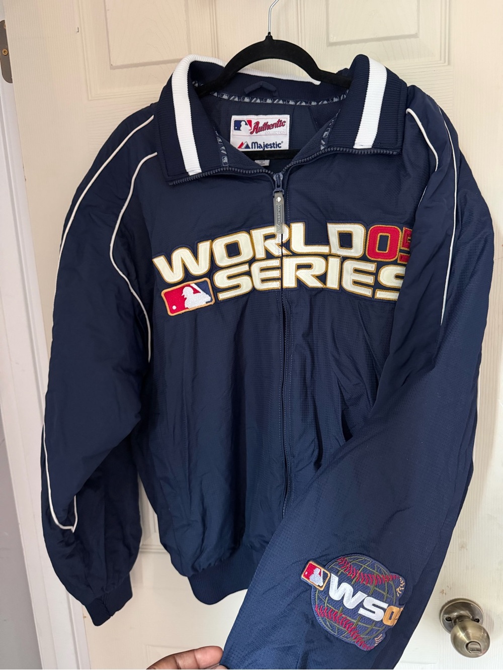Majestic Navy World Series '05 Bomber Jacket with White Trim